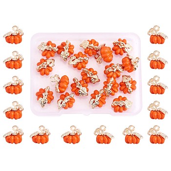 30 Pieces Thanksgiving Pumpkin Charms Pendant Fall Theme Charm 3D Orange Pumpkin Charms for Jewelry Necklace Bracelet Earring Making Crafts, Orange, 12x12mm, Hole: 1.5mm