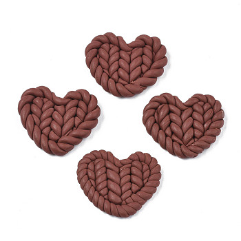 Handmade Polymer Clay Cabochons, Imitation Braided Pad, Heart, Sienna, 19.5~22x24.5~26.5x4~5mm