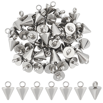 304 Stainless Steel Pendants, Spike/Cone, Stainless Steel Color, 8.5x6mm, Hole: 2mm, 50pcs/box