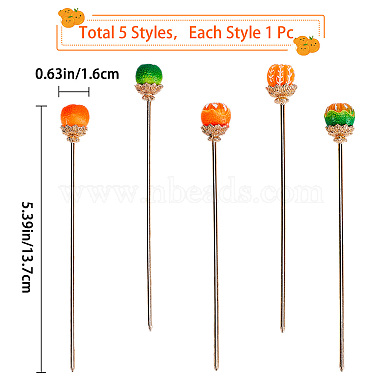 5Pcs 5 Colors Cute Orange Resin Hair Sticks(OHAR-GF0001-18)-2