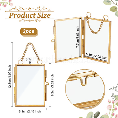 Rectangle Mini Brass Wall Hanging Photo Frame for Pressed Flower with Chain(ODIS-WH0061-05AG)-2