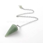 Platinum Tone Brass Green Aventurine Cone Hexagonal Pointed Dowsing Pendulums, with Lobster Claw Clasps, 230x3mm(MAK-M015-01G)
