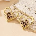Zinc Alloy Acrylic Leopard Print Stud Earrings, Heart, Golden, BurlyWood, 40x38mm(FS-WGC72D6-02)