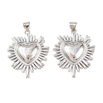 Brass Pendants, Heart Charms, Long-Lasting, Rack Plating, Lead Free & Cadmium Free, Platinum, 30x25x4mm, Hole: 4.5x3mm(KK-B167-04P)