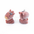 Opaque Resin Pendants, with Platinum Tone Iron Loops, Flocky Horse Charms, Indian Red, 28~29.5x22x18.5mm, Hole: 2.5mm(X-RESI-T053-07)