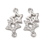 Brass Micro Pave Clear Cubic Zirconia Connector Charms, Double Star Links, Platinum, 15.5x7.5x2mm, Hole: 1.2mm(KK-L270-05P)