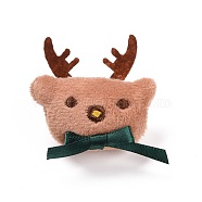 Christmas Deer Cotton & Non-Woven & Velvet Fabric Brooch, Cartoon Doll Iron Lapel Pin for Girl Women, PeachPuff, 53x53x21mm(JEWB-A003-14)
