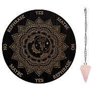 AHADEMAKER 1Pc Cone/Spike/Pendulum Natural Rose Quartz Stone Pendants, 1Pc 304 Stainless Steel Cable Chain Necklaces, 1Pc PVC Custom Pendulum Board, Dowsing Divination Board, Flower Pattern, Board: 200x4mm(DIY-GA0004-36E)