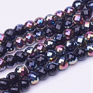Electroplate Transparent Glass Beads Strands, Half Plated, Faceted, Drum, Multi-color Plated, 8x6mm, Hole: 1mm, about 40pcs/strand, 9.4 inch(EGLA-E045-G01)