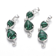 Synthetic Malachite Kitten Pendants, with Platinum Tone Brass Findings, Cat with Bowknot Shape, 35.5x12x6mm, Hole: 5x7mm(G-J386-E11)