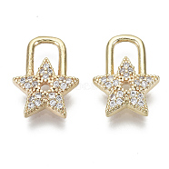 Brass Micro Pave Clear Cubic Zirconia Pendants, Nickel Free, Star, Clear, Real 18K Gold Plated, 15x11x2mm, Hole: 4x3mm(KK-S348-516-NF)