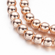 Electroplate Non-magnetic Synthetic Hematite Beads Strands, Round, Rose Gold Plated, 8mm, Hole: 1mm, about 51pcs/strand, 15.7 inch(G-A170-04B-RRG)
