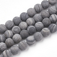 Natural Black Wood Lace Stone Beads Strands, Frosted, Round, 12mm, Hole: 1.5mm, about 31~33pcs/strand, 14.9~15.1 inch(38~38.5cm)(G-T106-015)