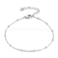 304 Stainless Steel Cable Chain, Satellite Chain Bracelets, with Rondelle Beads and Lobster Claw Clasps, Stainless Steel Color, 7-1/4 inch(18.5cm)(BJEW-JB05632-01)