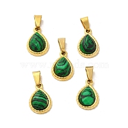 Synthetic Malachite Faceted Teardrop Charms, with Golden Tone 304 Stainless Steel Snap on Bails, 14x9.5x4mm, Hole: 6x3mm(STAS-P361-01G-06)