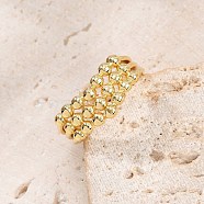 Rack Plating Brass Round Beaded Cuff Rings for Women, Long-Lasting Plated, Cadmium Free & Lead Free, Real 18K Gold Plated, 9.5mm, Inner Diameter: Adjustable(RJEW-M028-106G)