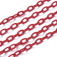 ABS Plastic Cable Chains, Oval, Red, Link: 13x7~7.5x2mm, 15.35~15.74 inch(39~40cm)/strand(X-KY-E007-01E)