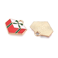 Christmas Theme Alloy Enamel Pendants, Cadmium Free & Lead Free, Light Gold, Box, 15x16x1mm, Hole: 2mm(ENAM-T020-10O)