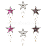 6Pcs 3 Colors Glass Hotfix Rhinestone, Hot Melt Adhesive on the Back, with Imitation Pearl & Dangling Pendant Tassel, Pentagram Shapes, Mixed Color, 130x70x4mm, 2pc/color(DIY-AR0002-28)