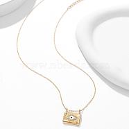 Elegant Stainless Steel Clear Cubic Zirconia Eye Rectangle Pendant Cable Chain Necklaces for Women's Daily Fashion Accessory, Real 18K Gold Plated, 15.75 inch(40cm)(VY3438)