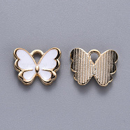 Alloy Enamel Charms, Butterfly, Light Gold, White, 10.5x13x3mm, Hole: 2mm(ENAM-S121-070D)