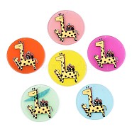 Translucent Cellulose Acetate(Resin) Pendants, 3D Printed, Flat Round with Giraffe, Mixed Color, 39x2.5mm, Hole: 1.5mm(KY-T040-22)