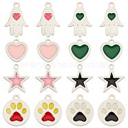 16Pcs 4 Style 304 Stainless Steel Enamel Charms, Stainless Steel Color, Heart & Star & Hamsa Hand & Dog Paw Prints, Mixed Color, 4pcs/style(STAS-SC0003-10)