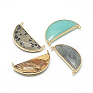 Natural Gemstone Pendants, with Brass Findings, Faceted, Pea, Golden, Mixed Color, 36x20x6~7mm, Hole: 2mm(G-Q971-M)