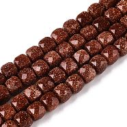 Synthetic Goldstone Beads Strands, Faceted, Cube, 4~5x4~5x4~5mm, Hole: 0.8mm, about 92~105pcs/strand, 14.96~15.35 inch(38~39cm)(G-N342-129)