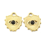 PVD Vacuum Plating 304 Stainless Steel Pendants, Natural Black Onyx(Mixed Dyed and Undyed) Heart Eye Charms, Real 18K Gold Plated, 17x15x2.5mm, Hole: 2.5mm(STAS-L278-117G-02)