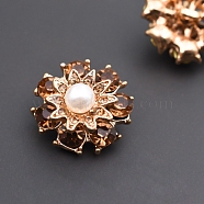 Metal Buttons, with Rhinestone and Plastic Beads, Light Gold, 20mm(PW-WG62254-01)