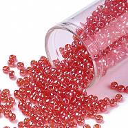 TOHO Round Seed Beads, Japanese Seed Beads, (109) Transparent Tropical Sunset-Lined Crystal Clear, 8/0, 3mm, Hole: 1mm, about 10000pcs/pound(SEED-TR08-0109)
