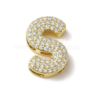 Brass Beads, with Clear Cubic Zirconia, Letter S, 21x14x5.5mm, Hole: 4.5mm(KK-D098-04S-G)