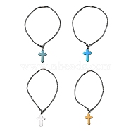 Synthetic Non-Magnetic Hematite Cross Pendant Necklaces for Women Men, with Alloy Magnetic Clasp, Mixed Color, 18.70 inch(47.5cm), 4~8mm(NJEW-E097-01)