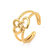 304 Stainless Steel Open Cuff Rings, Golden, Heart, US Size 8 3/4(18.7mm)(RJEW-G307-01A)