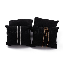 Black Rectangle Velvet Pillow Jewelry Bracelet Watch Display, with Sponge, 88x76x43mm(X-BDIS-I001-01)