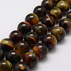 Natural Tiger Eye Bead Strands, Grade A, Round, 8mm, Hole: 1.2mm, about 49pcs/strand, 14.9 inch~15.5 inch(G-P230-05-8mm)