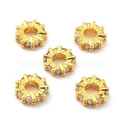 Brass Micro Pave Clear Cubic Zirconia Beads, Long-Lasting Plated, Rack Plating, Flat Round, Golden, 10x3mm, Hole: 4mm(KK-R216-12G)