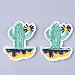 Computerized Embroidery Cloth Iron On Patches, Costume Accessories, Appliques, Cactus, Turquoise, 52x42x1.5mm(FIND-T030-149)