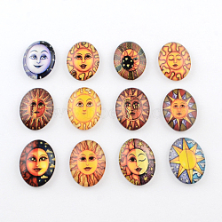 Sun Pattern Glass Oval Flatback Cabochons for DIY Projects, Mixed Color, 25x18x5mm(X-GGLA-R022-25x18-46)