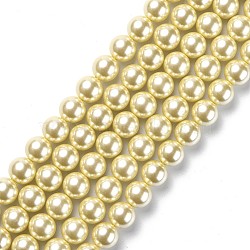 Eco-Friendly Dyed Glass Pearl Round Beads Strands, Grade A, Cotton Cord Threaded, Pale Goldenrod, 12mm, Hole: 0.7~1.1mm, about 34pcs/strand, 15 inch(HY-A002-12mm-RB012)