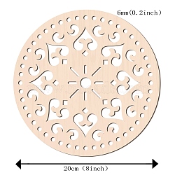 Basswood Basket Bottoms, Crochet Basket Base, for Basket Weaving Supplies and Home Decoration Craft, Flat Round, BurlyWood, Flower Pattern, 200x6mm, Hole: 6mm(WOOD-WH0111-026)