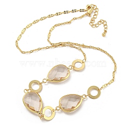 Faceted Teardrop Glass Beads Bib Necklaces, Brass Chain Neckalces, Golden, 16.54 inch(42cm)(NJEW-R263-07G)
