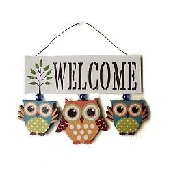 Wood Owl Welcome Hanging Sign, Garden Outdoor Wall Decoration, White, 230x170mm(PW-WG98AD1-01)