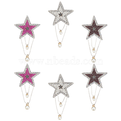 6Pcs 3 Colors Glass Hotfix Rhinestone, Hot Melt Adhesive on the Back, with Imitation Pearl & Dangling Pendant Tassel, Pentagram Shapes, Mixed Color, 130x70x4mm, 2pc/color(DIY-AR0002-28)