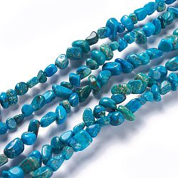 Natural Imperial Jasper Bead Strands, Dyed, Chips, Deep Sky Blue, 6~10x5~8x4~6mm, Hole: 1.2mm, about 79pcs/strand, 15.75 inch(40cm)(X-G-P444-05C)