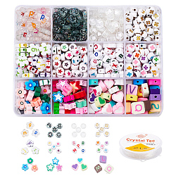 DIY Jewelry Making Kits, Including Flower & Flat Round & Heart Acrylic Beads, Flower & Star & Heart & Square Handmade Polymer Clay Beads, Crystal Elastic Thread, Mixed Color, Beads: 520pcs/set(DIY-YW0003-97)