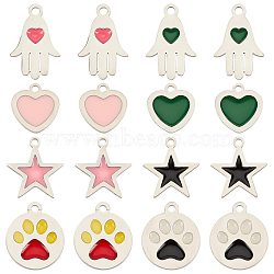 SUNNYCLUE 16Pcs 4 Style 304 Stainless Steel Enamel Charms, Stainless Steel Color, Heart & Star & Hamsa Hand & Dog Paw Prints, Mixed Color, 4pcs/style(STAS-SC0003-10)