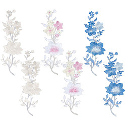 6Pcs 3 Colors Plum Blossom Computerized Embroidery Cloth Iron On Patches, Stick On Patch, Costume Accessories, Appliques, Mixed Color, 259x84x1.5mm, 2pcs/color(PATC-GF0001-04)