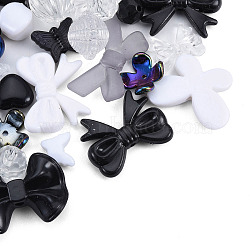 Opaque & Transparent Acrylic Beads, Mixed Shapes, Black, 7.5~33x7.5~43.5x4.5~16mm, Hole: 1.2~4mm, about 470pcs/500g(MACR-T045-01I)